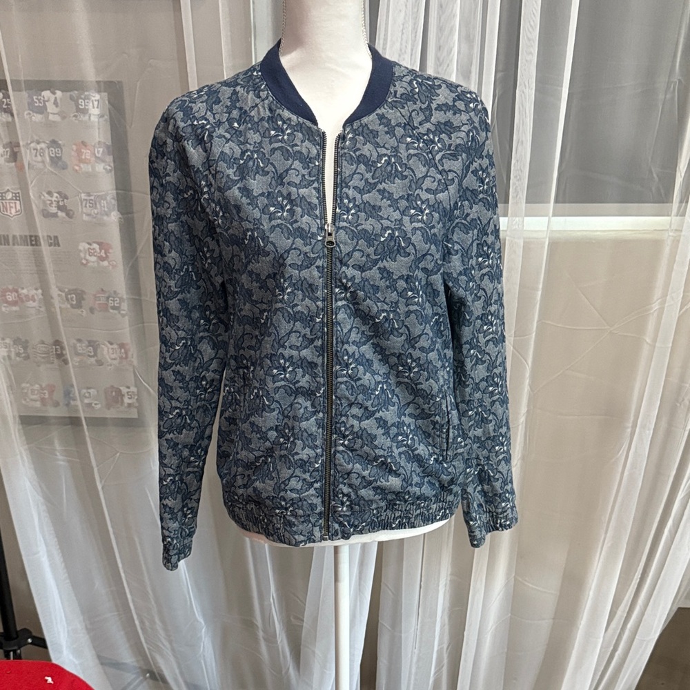 J. Crew Blue Patterned Bomber Jacket - image 1